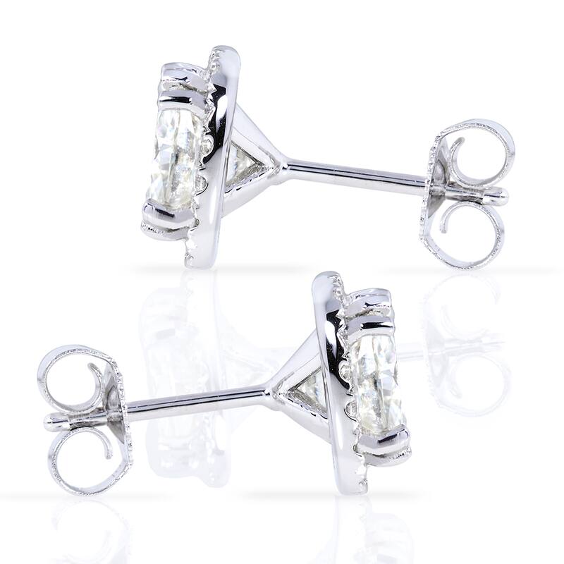 Annello by Kobelli 14k White Gold 2 7/8ct TGW Cushion 6.5MM Moissanite (GH) and Diamond Halo Stud Earrings