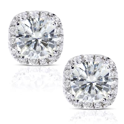 Annello by Kobelli 14k White Gold 2 7/8ct TGW Cushion 6.5MM Moissanite (GH) and Diamond Halo Stud Earrings