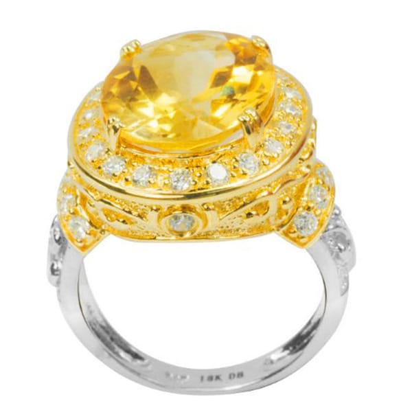 De Buman Two tone Sterling Silver Citrine and White Topaz Ring De Buman Gemstone Rings