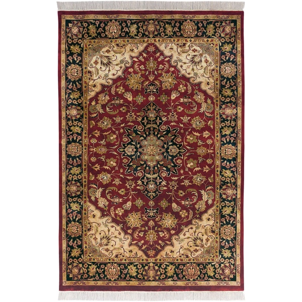 Hand-knotted Exotic Border Maroon Semi-Worsted New Zealand Wool Area Rug - 7'9 x 9'9