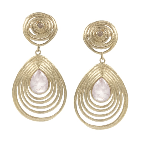 Rivka Friedman Rose Quartz Gem Teardrop Coil Earrings Rivka Friedman Fashion Earrings