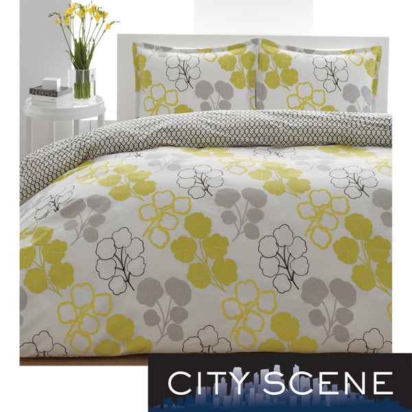 City Scene Pressed Flower 3 piece Duvet Cover Set