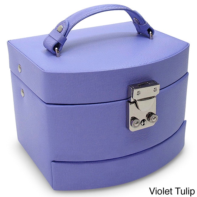 Laura Leather Jewelry Box (Cream, dazzling blue, violet tulip, paloma greyIncludes lock and keyThree (3) drawers )
