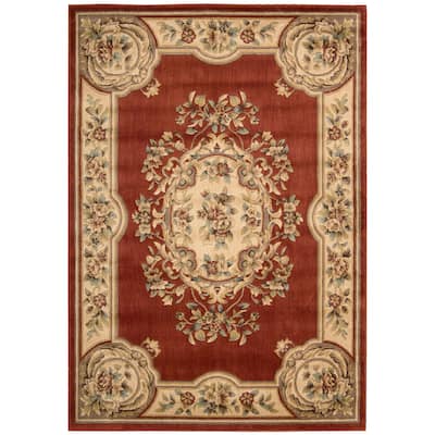 Aubusson Collection Rust Area Rug - 5'3 x 7'5