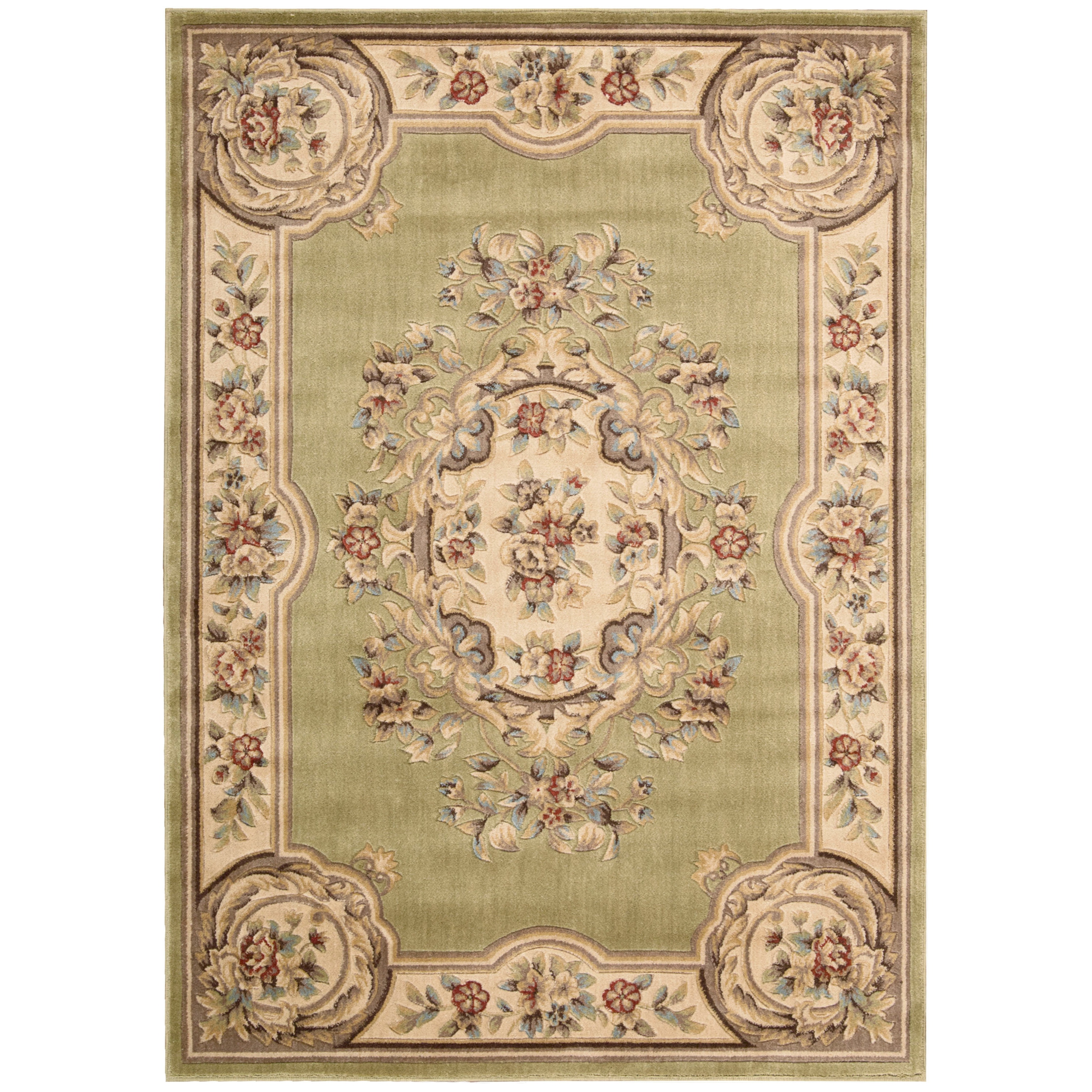 Aubusson Collection Light Green Area Rug (33 X 53)