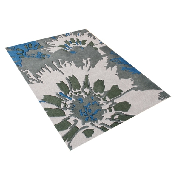 Alliyah Handmade French Blue New Zealand Blend Wool Rug - 5' x 8'