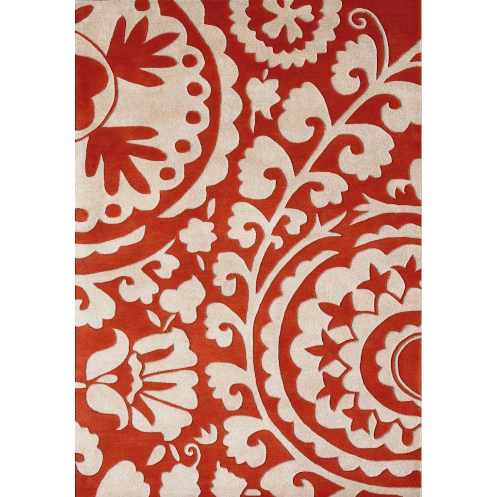 Alliyah Handmade Tomato Red New Zealand Blend Wool Rug - 5' x 8'