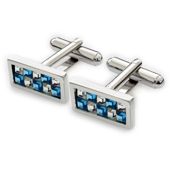 EJ Sutton Classic Crystal Cuff Links, Blue and Clear (Israel