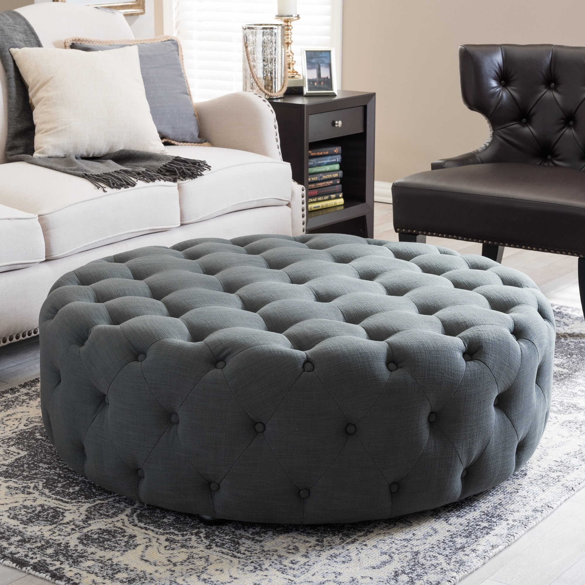 Gracewood Hollow Clare Contemporary Fabric Round Ottoman