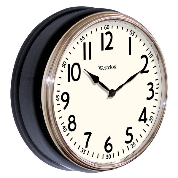 Westclox Vintage Deep Dish Black Wall Clock with Chrome Bezel