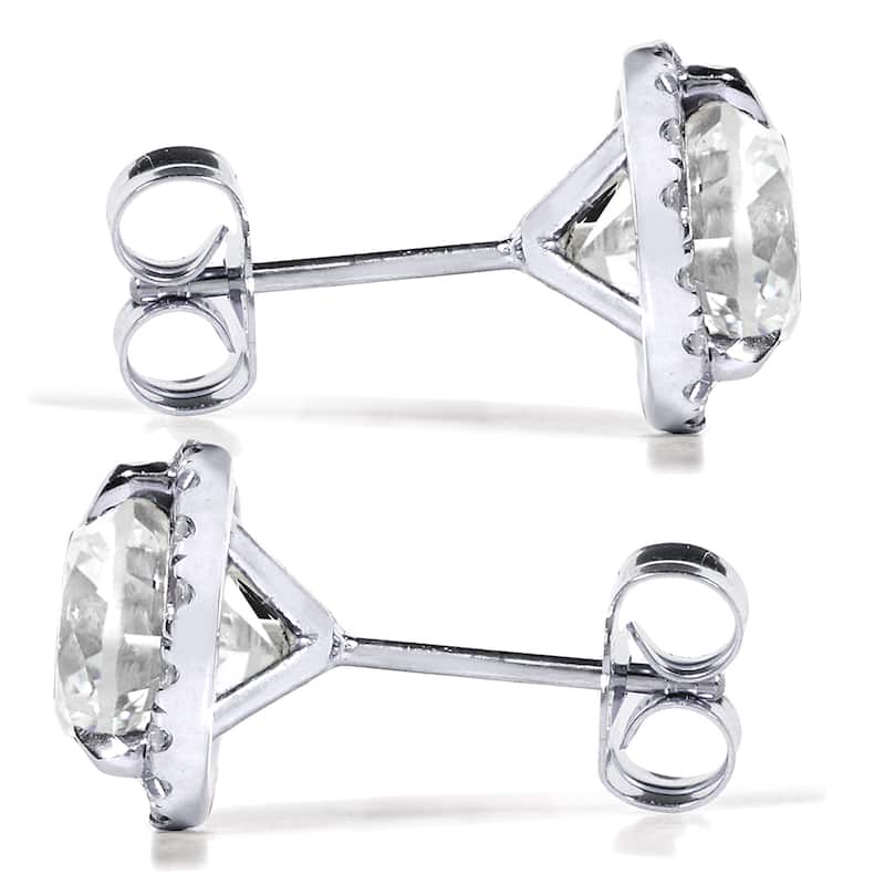 Annello by Kobelli 14k White Gold 3 1/4ct TGW Round 7.5MM Moissanite (GH) and Diamond Halo Stud Earrings