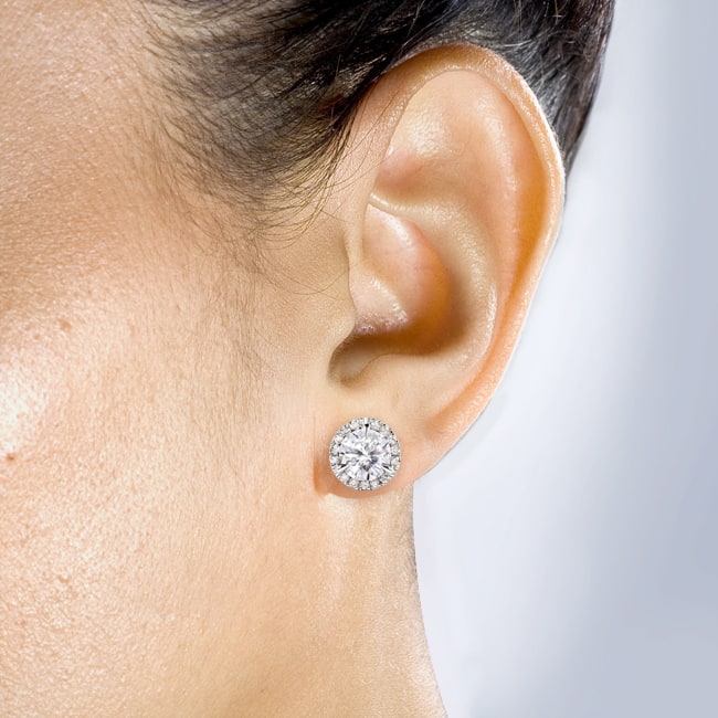 Annello by Kobelli 14k White Gold 3 1/4ct TGW Round 7.5MM Moissanite (GH) and Diamond Halo Stud Earrings