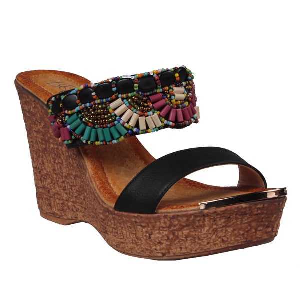 Shop Refresh by Beston Women's 'Maysa-01' Beaded Wedge Sandals ...