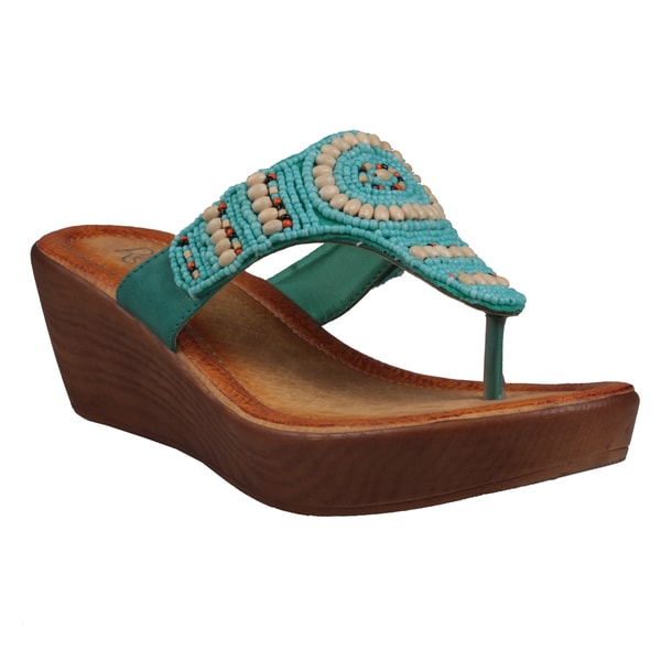 Shop Refresh by Beston Women's 'Juno' Low Wedge Sandals - Overstock ...