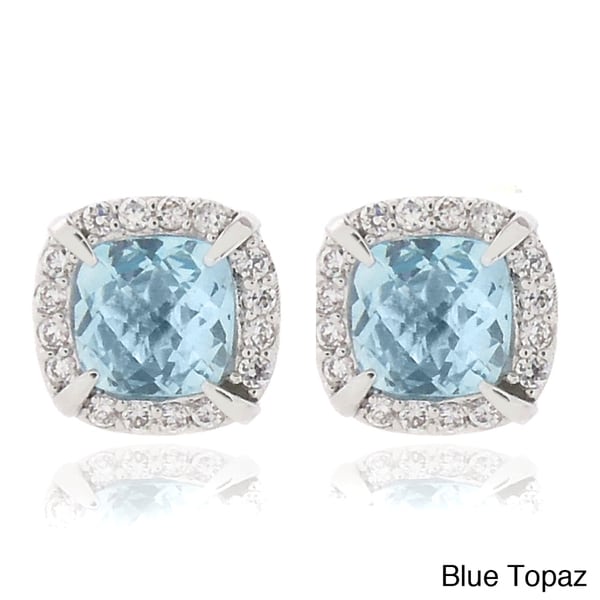 Dolce Giavonna 18k Gold or Silver Overlay Gemstone and CZ Square Stud Earrings. Opens flyout.