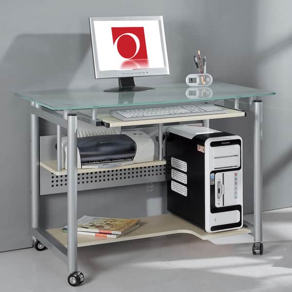 Tempered Frosted Glass Compact Computer Desk On Sale Bed Bath