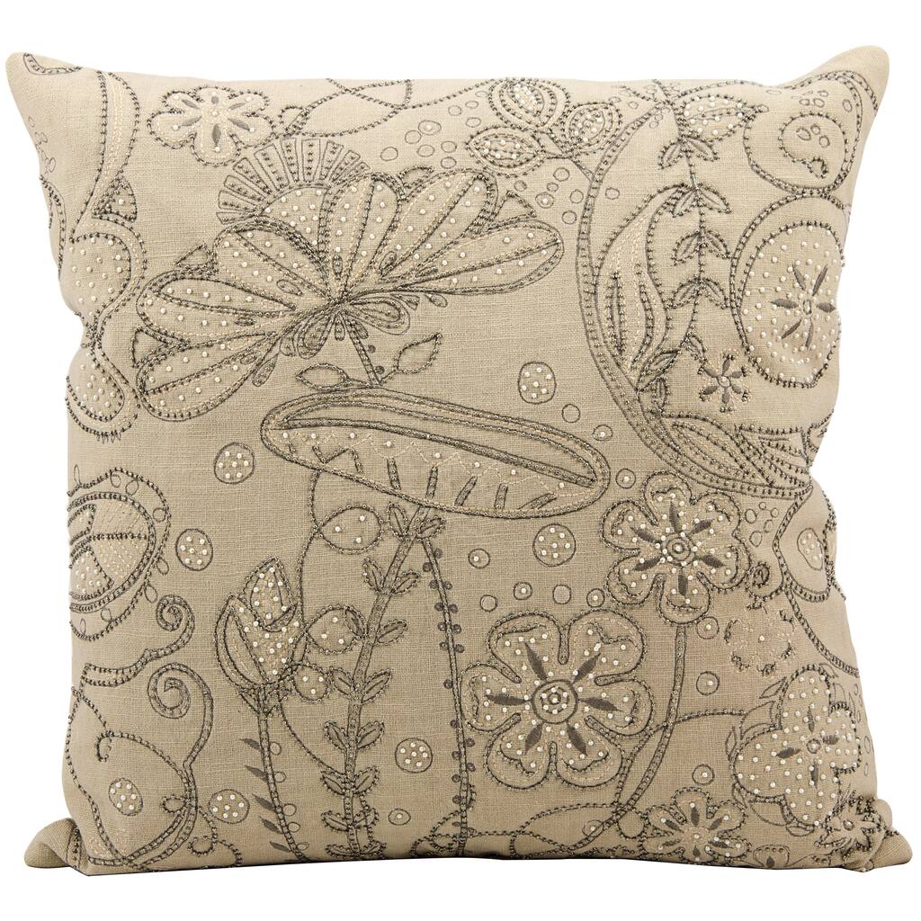Mina Victory Luminescence Embroidery Beige Throw Pillow (20-inch x 20-inch) by Nourison