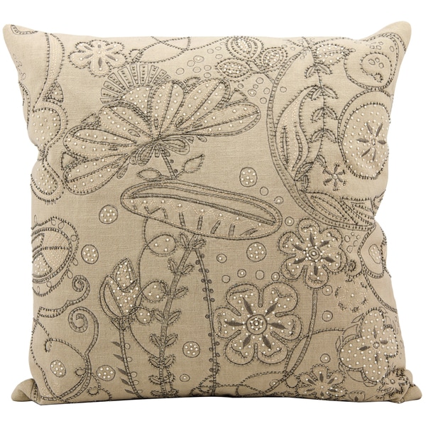 Mina Victory Luminecence Beige Embroidery 20 x 20 inch Decorative