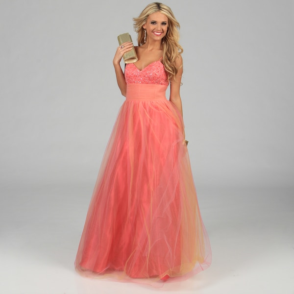 Shop NV Couture Women's Coral Pleated Tulle Ball Gown - Free Shipping ...