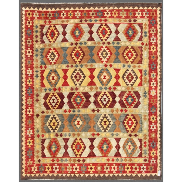 Afghan Hand knotted Mimana Kilim Red/ Ivory Wool Rug (8'1 x 9'11) 7x9   10x14 Rugs