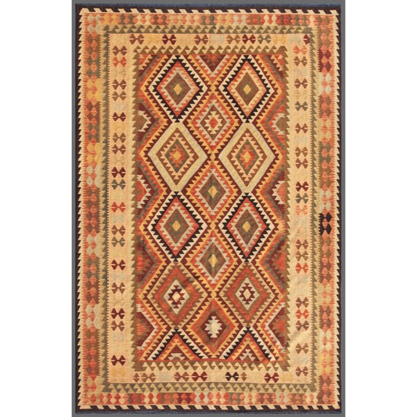 Afghan Hand knotted Mimana Kilim Beige/ Pink Wool Rug (6'6 x 9'7) 5x8   6x9 Rugs