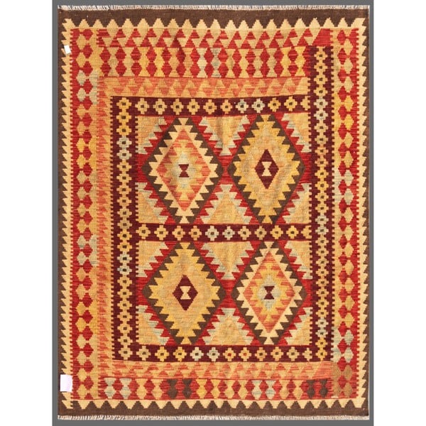 Afghan Hand knotted Mimana Kilim Red/ Beige Wool Rug (5' x 6'5) 5x8   6x9 Rugs