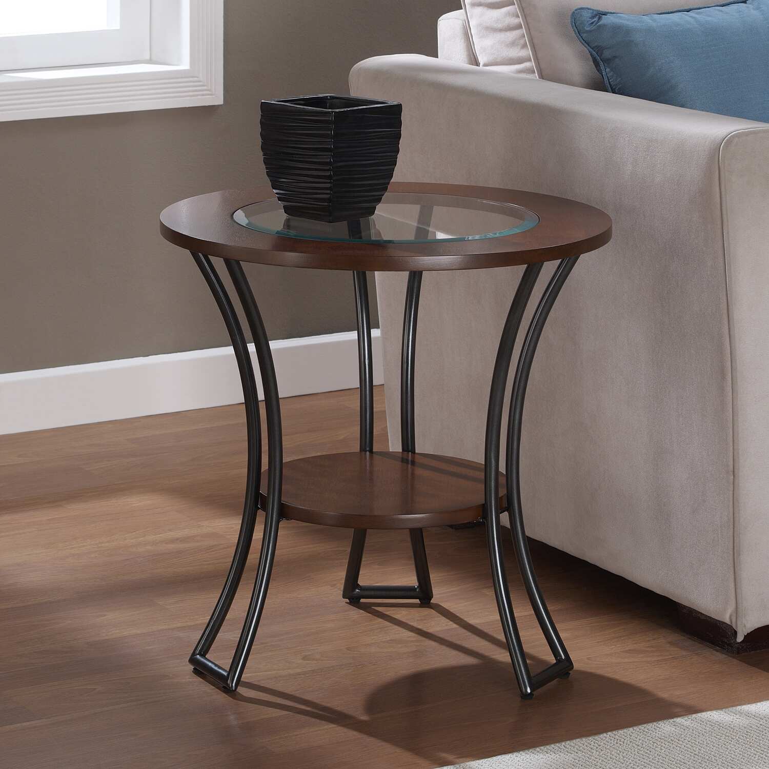 Carlisle Walnut/ Charcoal Grey Round End Table