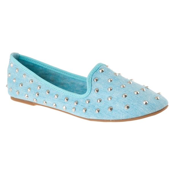 Riverberry Women's 'Kiwi' Studded Blue Canvas Shoes Flats