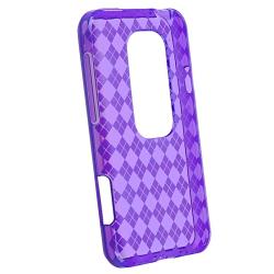 Purple Argyle TPU Rubber Case/ Screen Protector for HTC EVO 3D