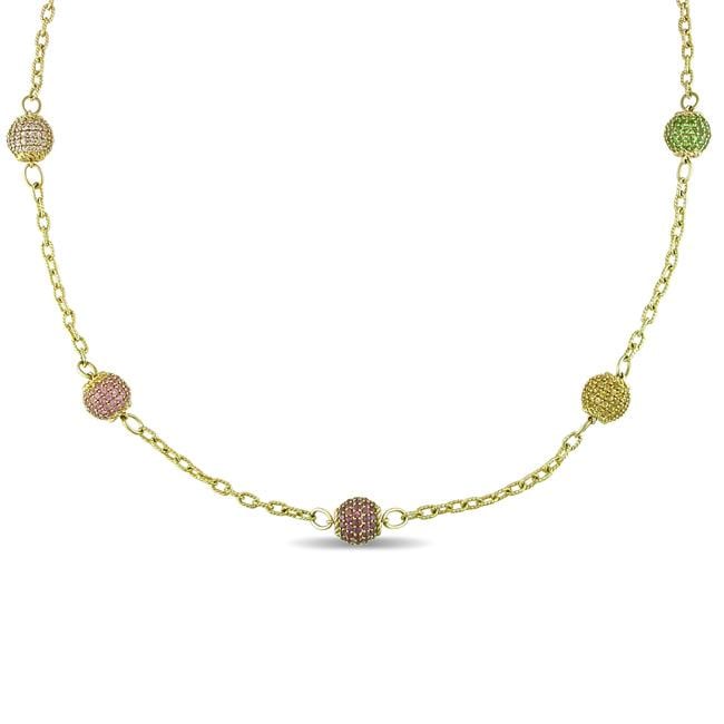 Miadora 14k Yellow Gold Multi gemstone Ball Station Necklace