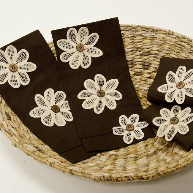 Chocolate Hemstitched Flower-power Towel (Set of 4)