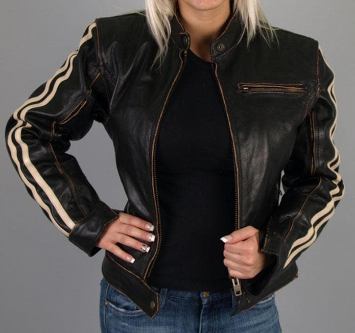 Leather Womens Arm Striped Motorcycle Jacket  ™ Shopping