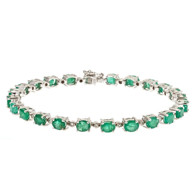 D'Yach Sterling Silver Emerald and 1/6ct TDW Diamond Bracelet (G H, I1 I2) D'Yach Gemstone Bracelets