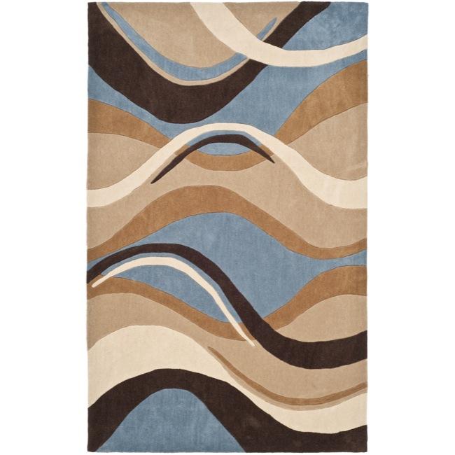 Handmade Avant garde Waves Blue Rug (5 X 8)