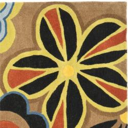 Handmade New Zealand Wool Flower Power Brown Rug (6' Square) Safavieh Round/Oval/Square