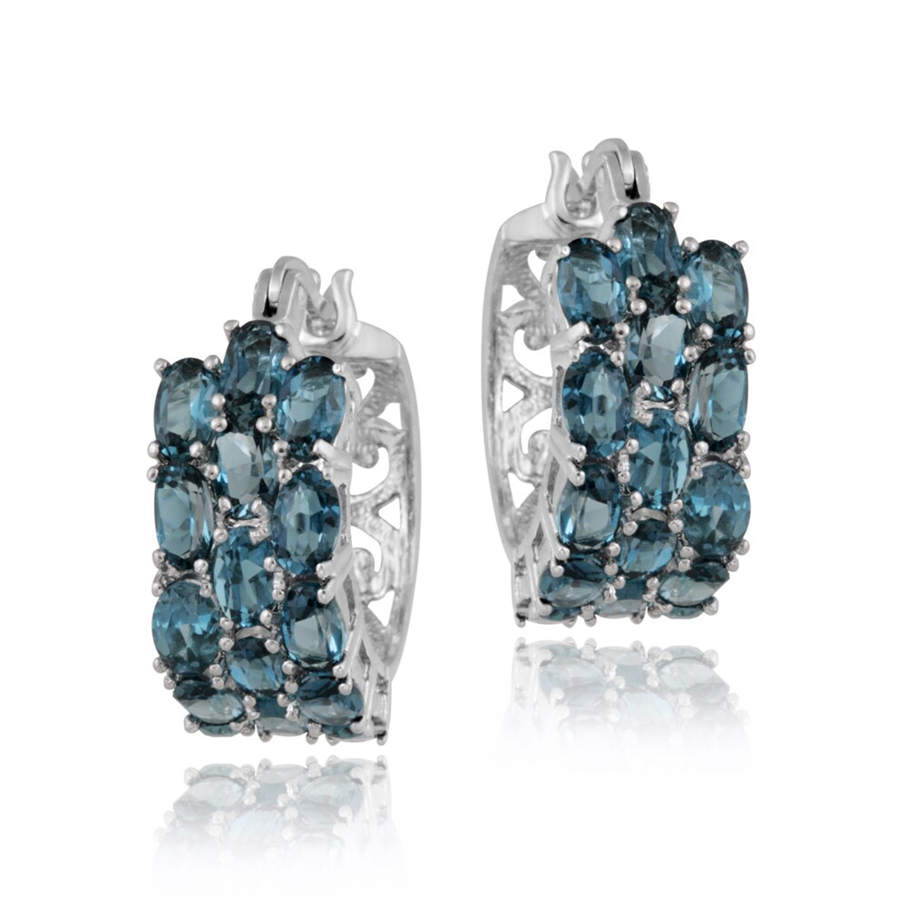   Rocks Sterling Silver 9 CTW London Blue Topaz Three tier Hoop Earrings