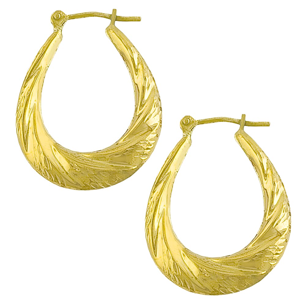 10k Yellow Gold Diamond cut Twist Oval Hoop Earrings