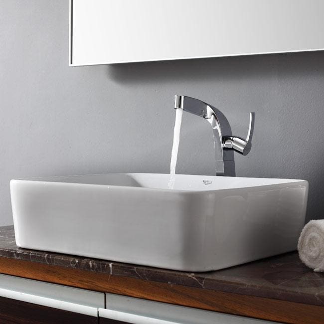 Kraus Rectangular Ceramic Vessel Sink In White With Typhon Faucet In Chrome