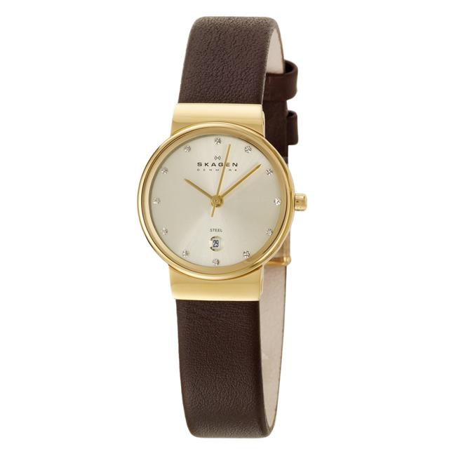 Skagen Womens Modern Goldplated Stainless Steel Leather Watch