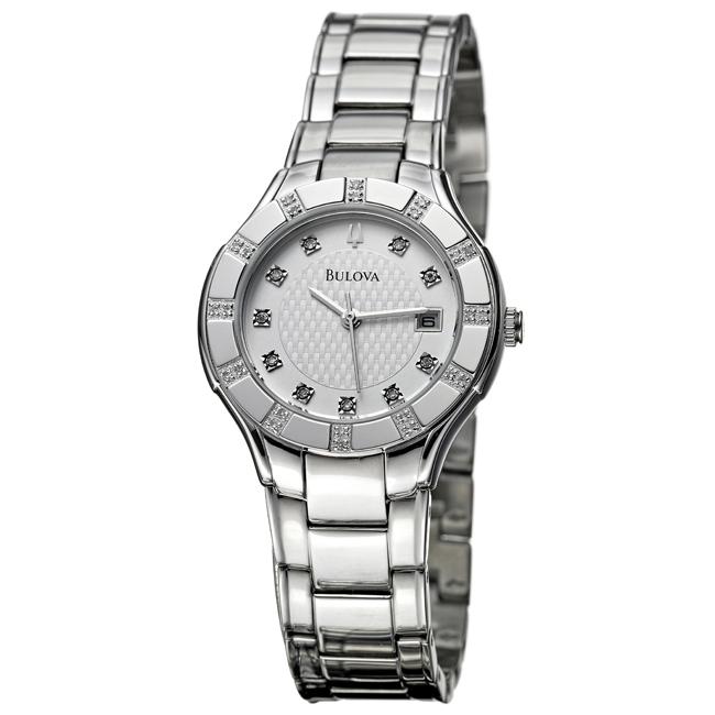 Bulova Womens Diamonds Stainless Steel Quartz Date Watch