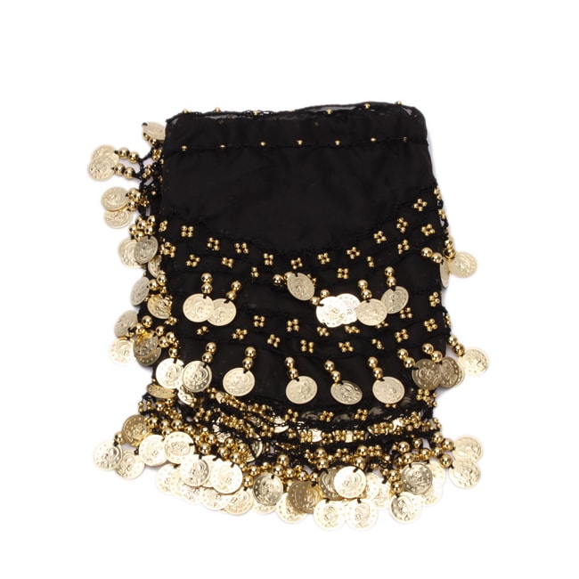 158 Gold Coins Belly Dance Hip Scarf Costume Belt Black