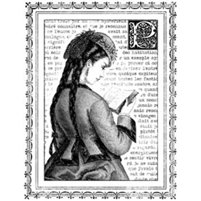 Magenta Young Girl Reading Cling Stamps