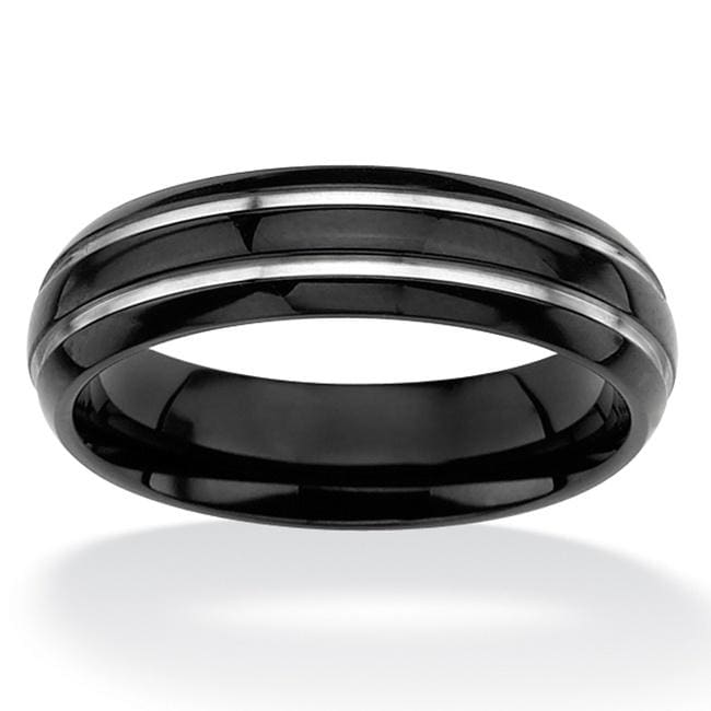 Neno Buscotti Hematite and Stainless Steel Mens Ring
