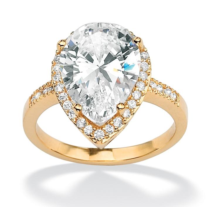 Ultimate CZ 18k Gold over Silver Pear and Round Cubic Zirconia Ring