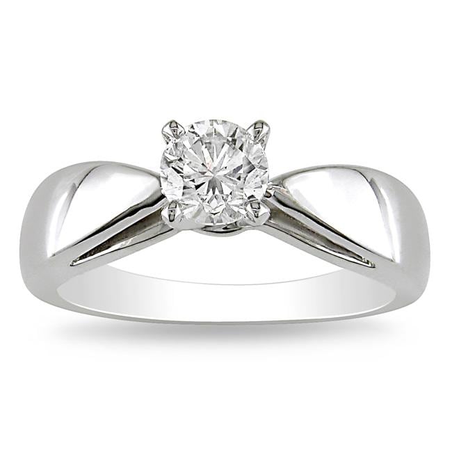 14k White Gold 3/4ct TDW Diamond Ski tip Solitaire Ring (H I, I1 I2 