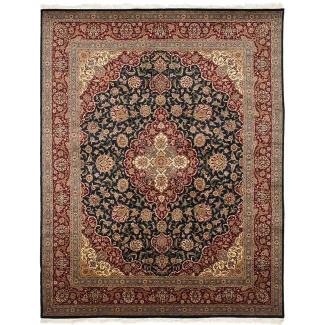 Asian Hand knotted Royal Kerman Navy and Red Wool Rug (8 x 10