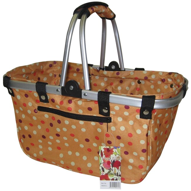 JanetBasket Orange Dot Large Collapsible Aluminum frame Canvas Basket