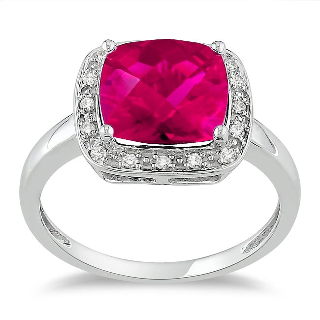 Miadora 10k White Gold Created Ruby and 1/10ct TDW Diamond Ring (G H