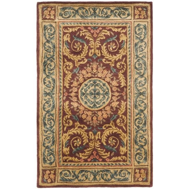 Handmade Aubusson Bonnelles Red/ Beige Wool Rug (3 X 5)