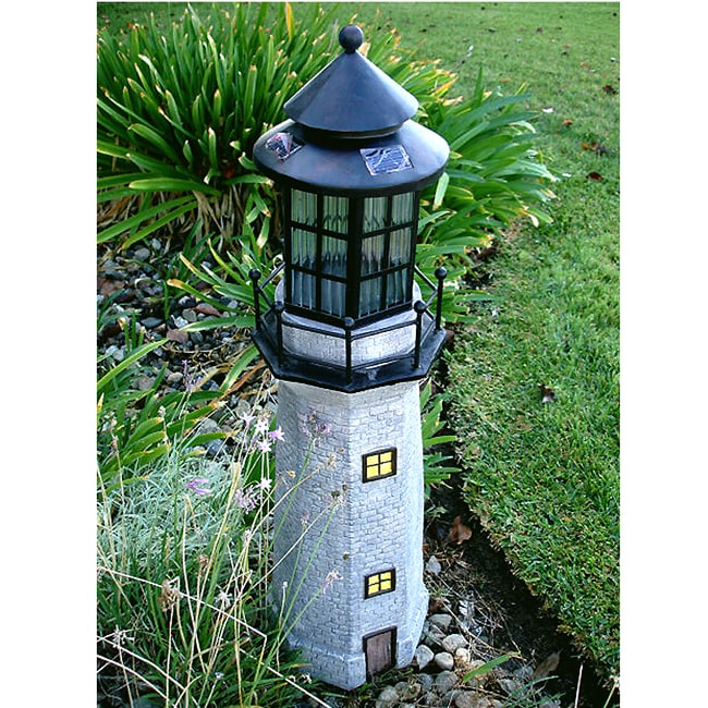 Grey 3-foot Large Lighthouse Fiberglass Solar LED Light ...